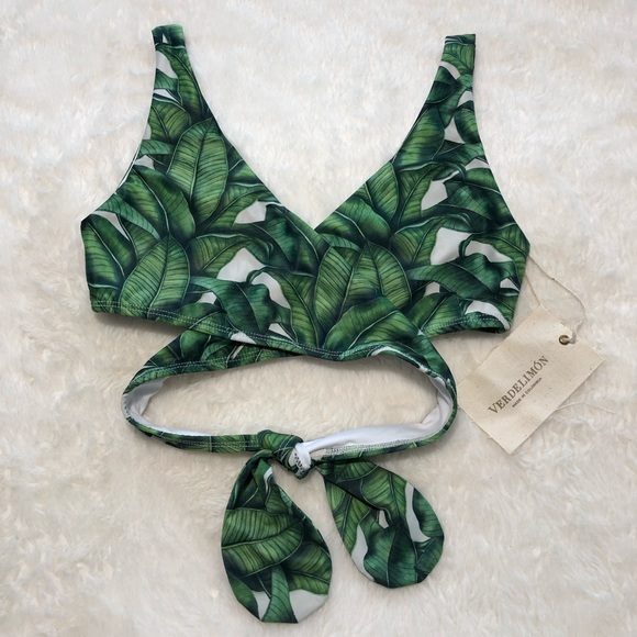 NEW Verdelimon Bikini Top criss cross adjustable back Colombia foliage leaves S - Picture 3 of 7